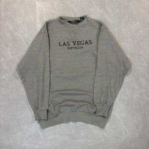 Luna Pier Las Vegas Nevada Striped Sweatshirt Mens Medium Gray White Pullover